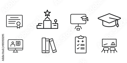 Education Line Icons Set – Learning, Teaching, Classroom & Academic Symbols