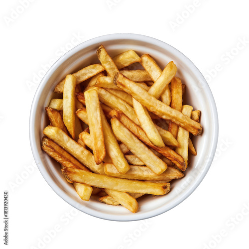 Crispy Golden French Fries Served in a White Bowl Isolated on a Black Background with Subtle Seasoning
