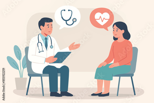 Doctor Consults Patient About Health Heartbeat Medical Consultation Illustration