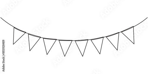 One line party garland sketch. Hand drawn elements. Vector continuous outline isolated illustration