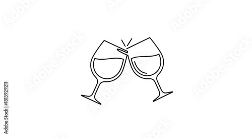 Minimalist illustration of two wine glasses toasting, a celebration and cheers concept with