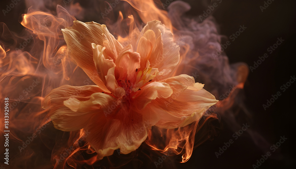 Obraz premium A flower engulfed in flames with smoke