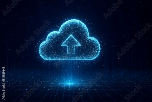 Wallpaper Mural Glowing digital cloud icon floats above a dark blue technological data grid, ideal for web banners. Torontodigital.ca