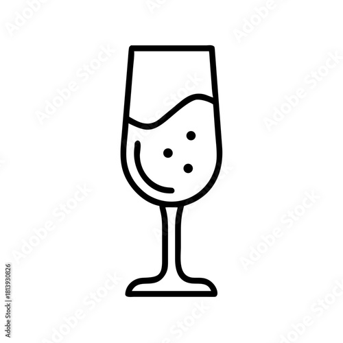 Line art of champagne glass filled with bubbles  