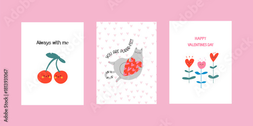 A set of Valentine's Day postcards. Modern doodle-style design Templates for celebrations, advertising, branding, banners, covers, labels, posters, sales