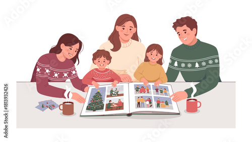 Cherished Memories: A family gathers, their eyes reflecting warmth and nostalgia, as they reminisce over cherished memories. A heartwarming scene of familial bonds.