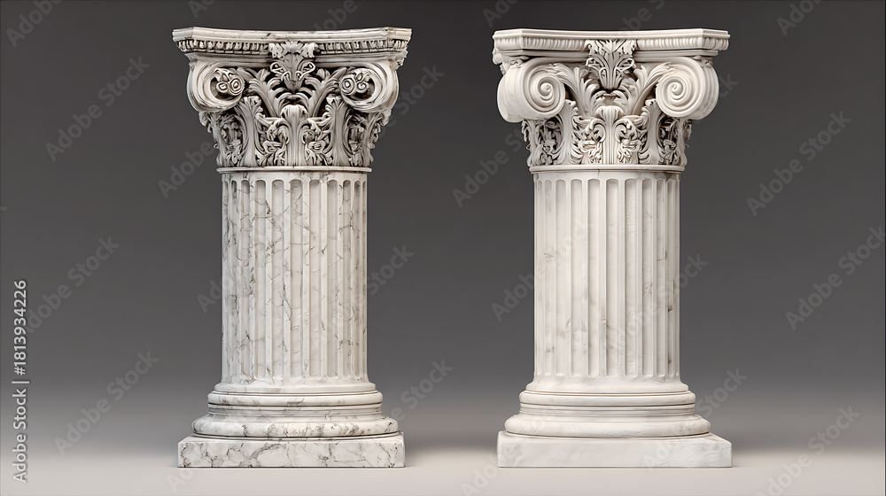 Fototapeta premium Ornate classical marble columns with detailed capitals classical columns architectural elements