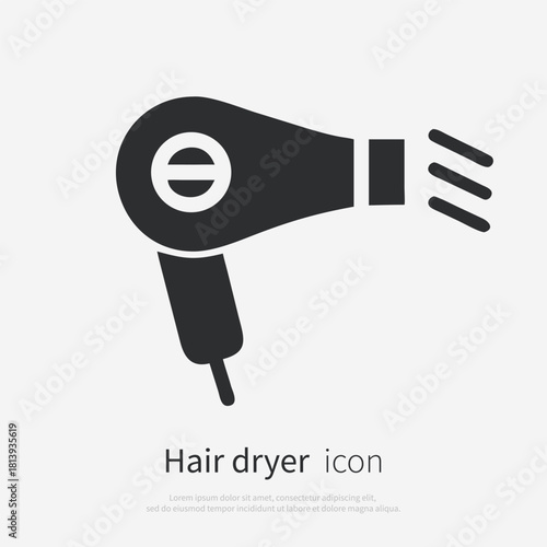 Silhouette icon hair dryer. Simple black vector illustration of electric hairdryer, isolated on white background. Perfect for logo, icon, emblem