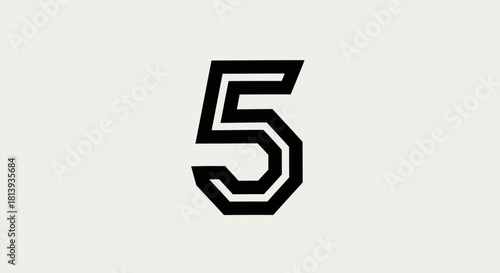 Stylized Number Five Graphic Illustration on Plain Background with Bold Outlines