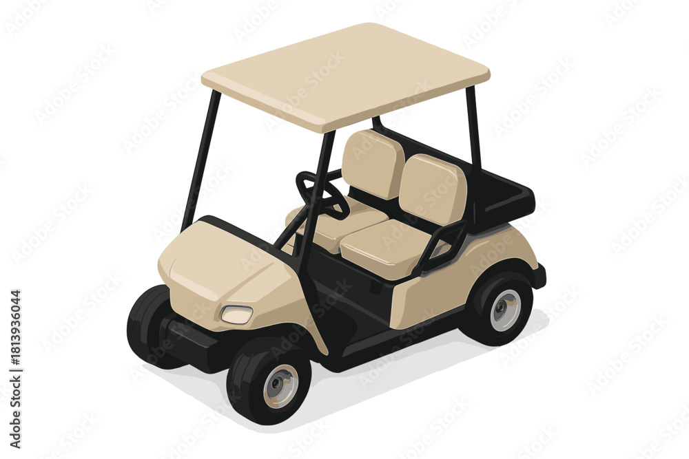 Fototapeta premium Isometric view of a beige and black golf cart for transporting players on the course