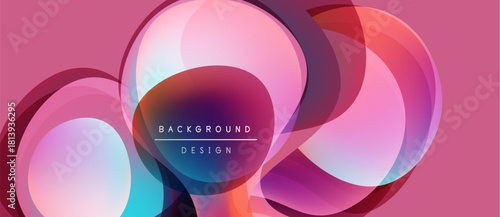 Abstract circles overlap, creating vibrant gradients. Pink dominates background, with blue, purple hues present. Text reads background design.