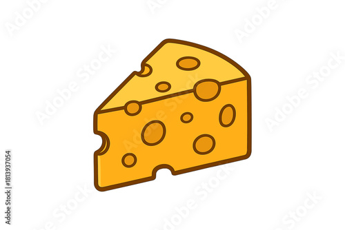 Simple graphic icon of a triangular wedge of yellow cheese featuring distinctive holes