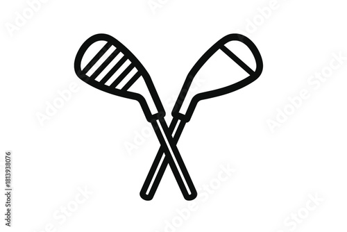 Pair of crossed golf clubs representing sports equipment used for leisure and competitive activity