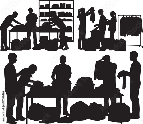 Volunteers sort clothing donations and pack bags for charity on international volunteer day