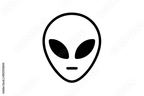 Simple black and white graphic symbol of classic extraterrestrial alien head