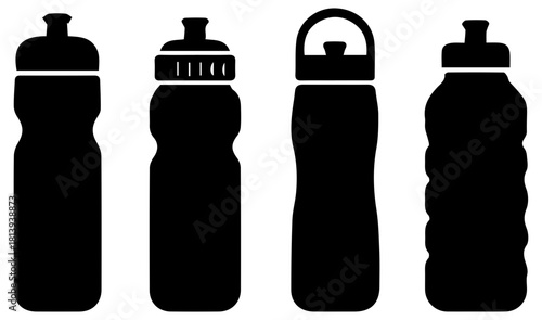 Water Bottle Silhouette Icon Set