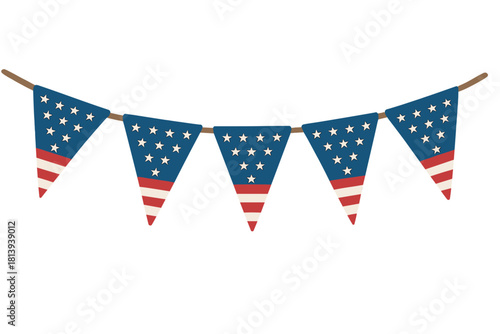 Festive bunting banner featuring American flag colors and star pattern for national holidays