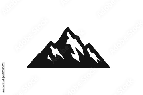 Minimalist black and white rugged mountain landscape icon or alpine peak symbol