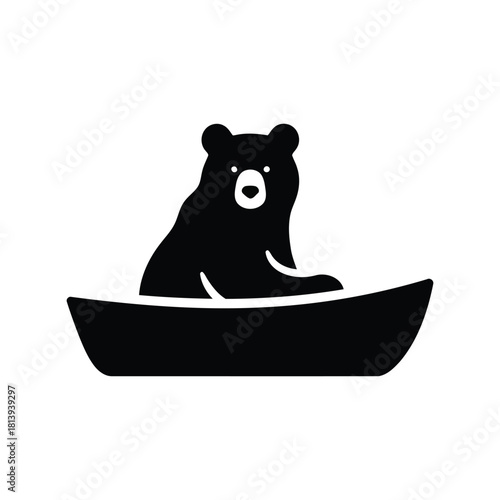 Black bear in canoe silhouette wildlife adventure outdoor recreation nature icon isolated on white background