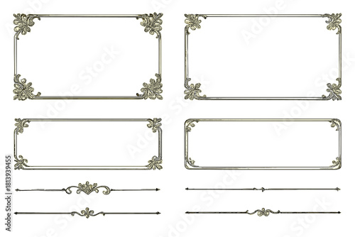 Luxurious ornate golden rectangular frames and elegant decorative horizontal dividers set