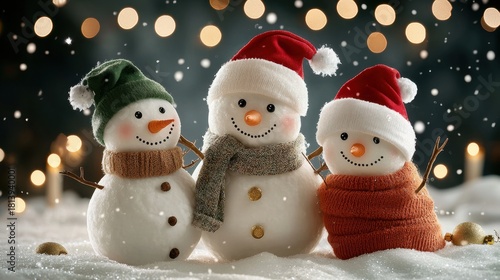 Wallpaper Mural Cheerful snowmen in festive hats celebrating winter season joy Torontodigital.ca