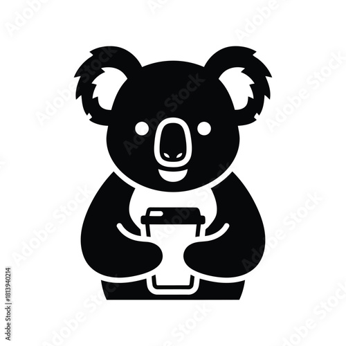Cute koala holding coffee cup cartoon animal illustration isolated on white background