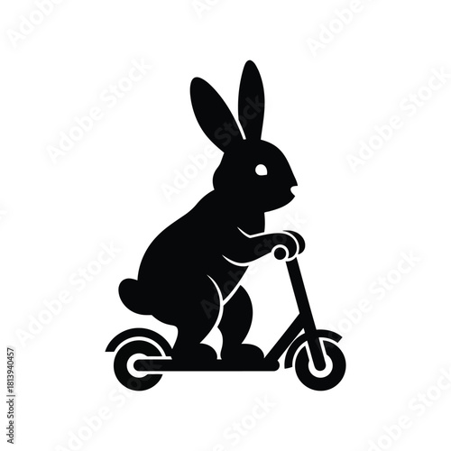 Black rabbit riding scooter silhouette illustration cute bunny transport icon isolated on white background