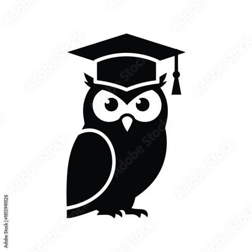 Wise owl graduation cap silhouette education symbol academic achievement knowledge icon isolated on white background
