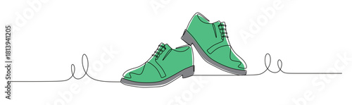 Continuous line art of a pair of men's work shoes with curved lines. Stylish concept in clothing. This image is for a shoe store banner. Vector illustration with attractive colors.