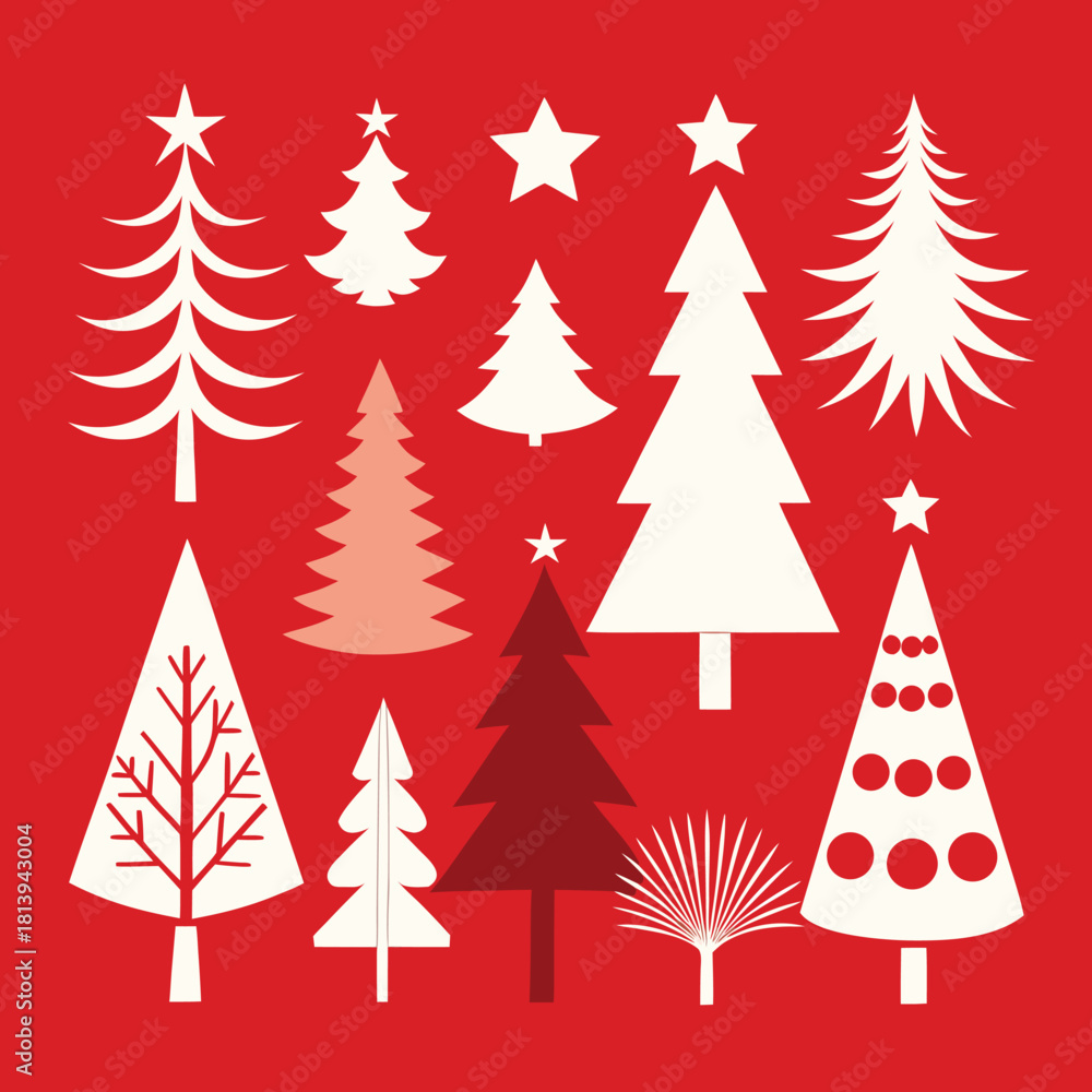 Obraz premium Adobe I Stylized Christmas Tree Icon Set for Holiday Design and Decoration illustrator Artwork