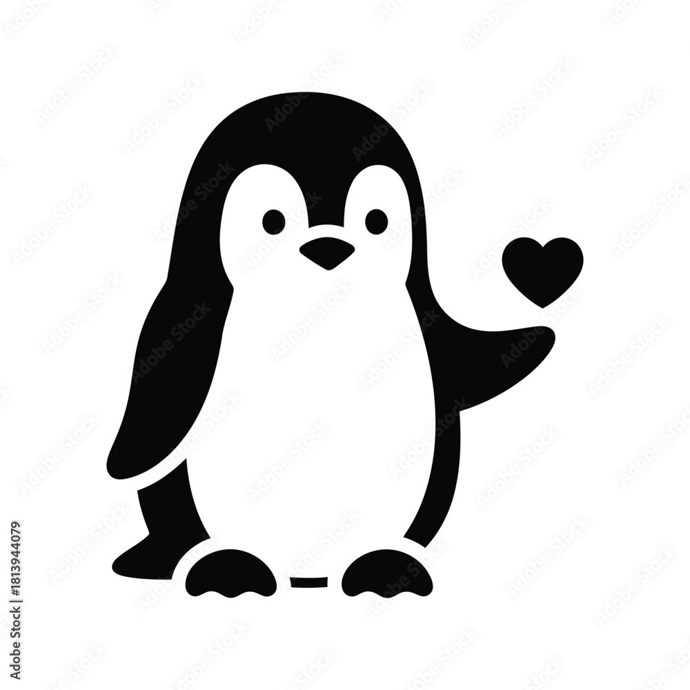 Obraz premium Cute penguin holding heart vector illustration adorable animal love symbol isolated on white background