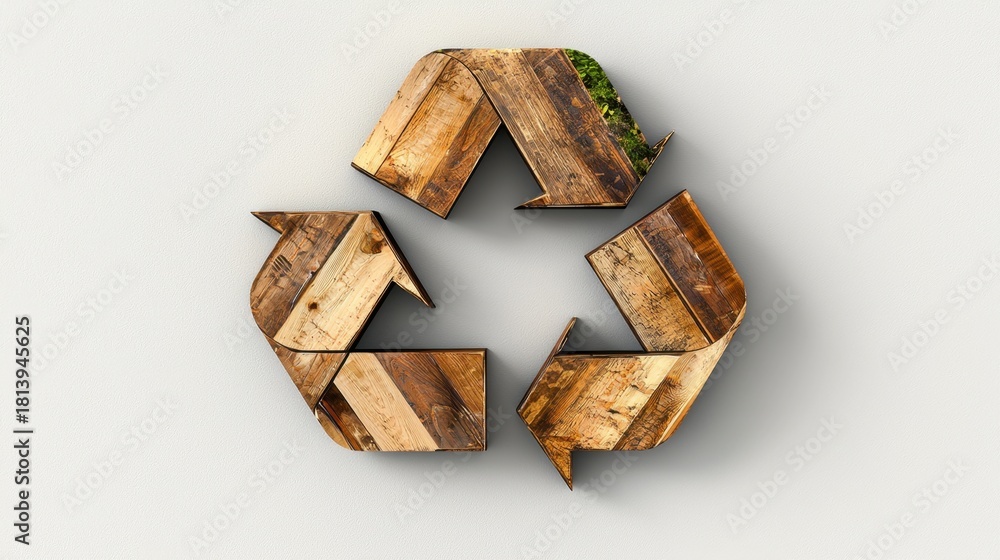 Obraz premium Creative Wooden Recycling Symbol Crafted from Rustic Planks