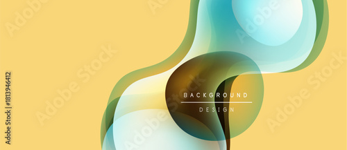 Abstract fluid shapes overlap, creating vibrant color gradients. Yellow background complements turquoise, green hues. Text reads background design.