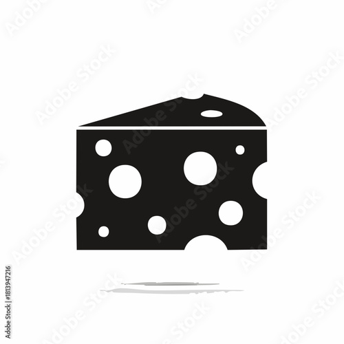 Black and white cheese block illustration, simplistic vector drawing for menu and web design