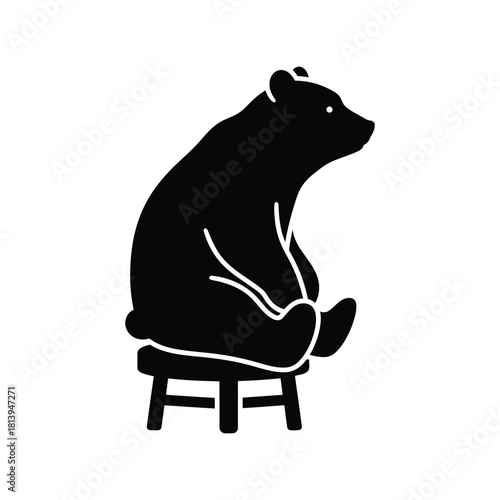 Black bear sitting on stool silhouette wild animal graphic isolated on white background