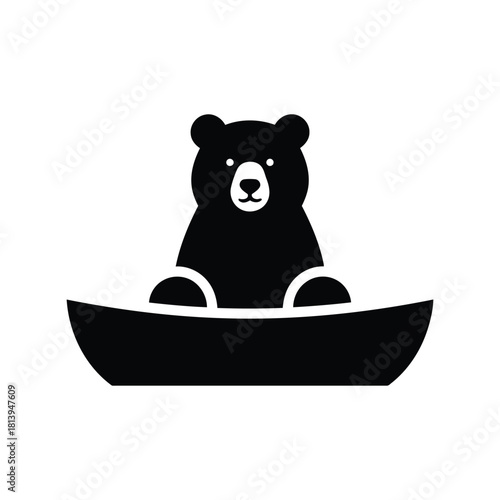 Bear in a boat silhouette illustration wildlife adventure icon nature exploration graphic isolated on white background