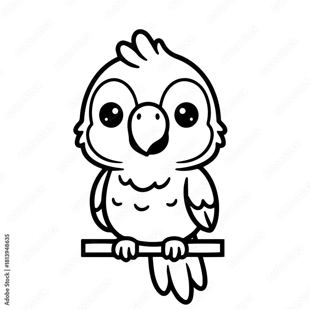 Naklejka premium Small Peacock Standing ,Simple Cartoon Line Art Coloring Page