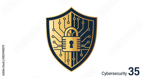 Cybersecurity shield with lock and circuitry