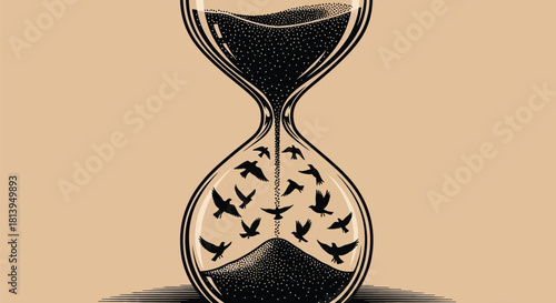 Hourglass with birds
