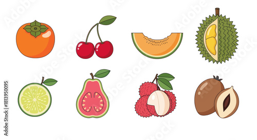 Assortment of vibrant fruit illustrations for healthy eating and design