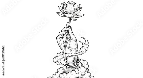 Vector illustration of a hand holding a lotus flower