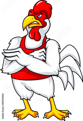 Strong Muscular Chicken Mascot Standing Proud
