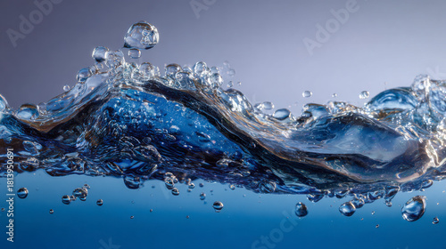 Fototapeta Naklejka Na Ścianę i Meble -  Captivating water wave with air bubbles creating a beautiful blue scene.