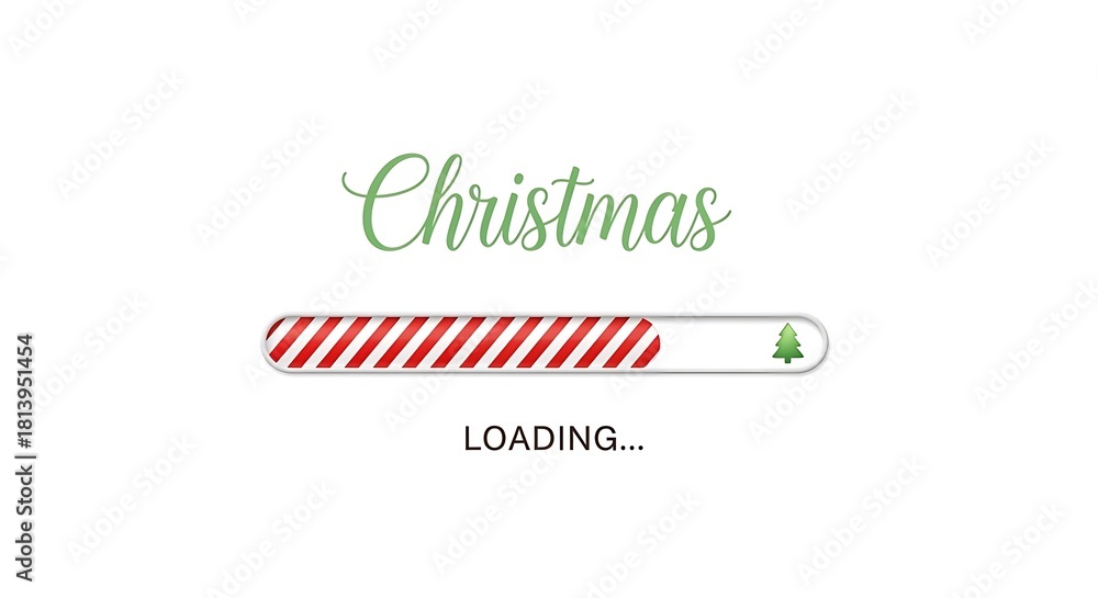 Fototapeta premium Christmas loading progress bar with a Christmas tree on white background