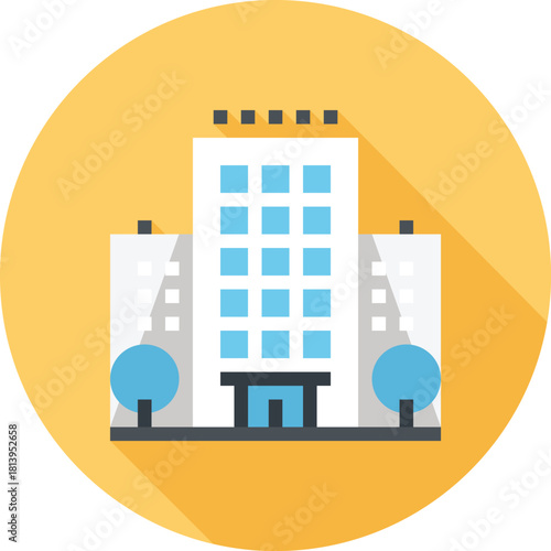 Modern hotel building flat line vector illustration icon design concept. Icon for mobile and web graphics. Flat symbol, logo creative concept. Simple and clean flat pictogram