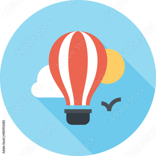 Modern hot air ballon flat line vector illustration icon design concept. Icon for mobile and web graphics. Flat symbol, logo creative concept. Simple and clean flat pictogram