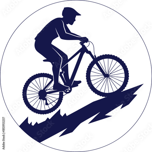 Mountain Biker Silhouette Riding Uphill Illustration