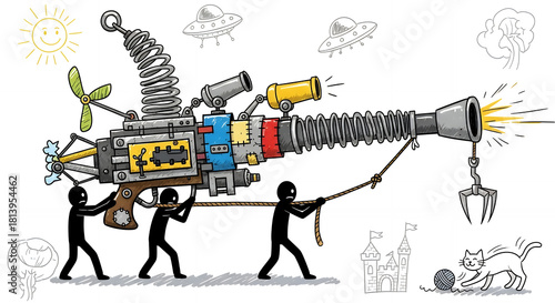 Team effort operates a complex, inventive, cartoon contraption