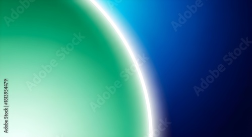 Abstract glowing green and blue gradient with a bright white curved light effect