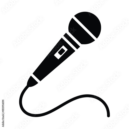 Microphone Vector Icon Design Isolated on White Background for Audio Equipment Sound Recording or Public Speaking Device with Cable Cord